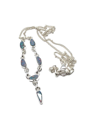 Genuine Australian Blue and Green Opal 925 Solid Sterling Silver Necklace 17" inches - Natural Rocks by Kala