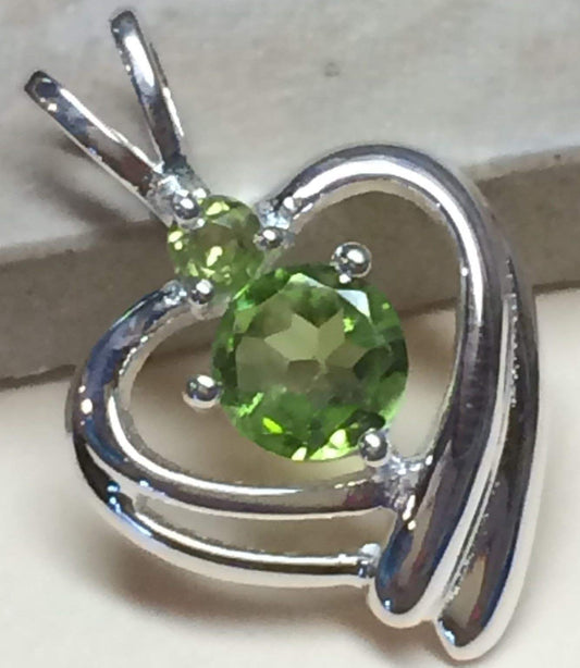 Natural 1ct Peridot 925 Solid Sterling Silver Designer Heart Pendant 22mm - Natural Rocks by Kala