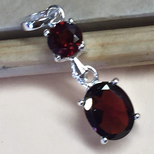 Natural 4ct Fire Garnet 925 Solid Sterling Silver Pendant 28mm - Natural Rocks by Kala
