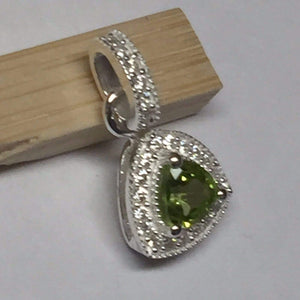Natural 1ct Green Apple Peridot & White Sapphire 925 Solid Sterling Silver Pendant 15mm - Natural Rocks by Kala
