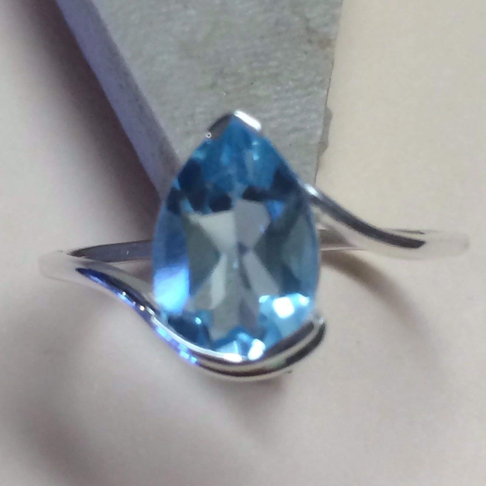 Natural 2.5ct Swiss Blue Topaz 925 Solid Sterling Silver Engagement Ring Size 5, 6, 8 - Natural Rocks by Kala