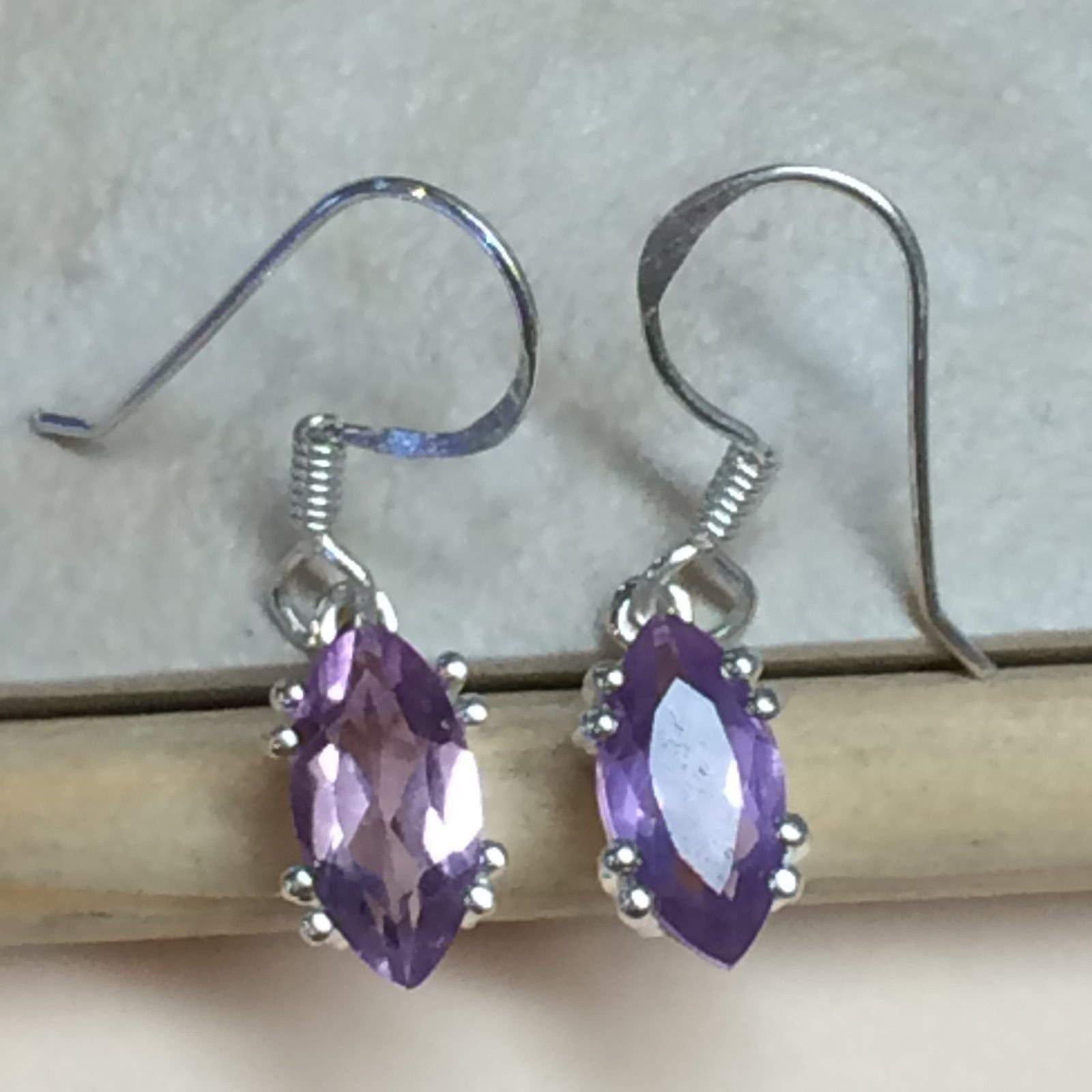 Natural 1.5ct Amethyst 925 Solid Sterling Silver Earrings 24mm - Natural Rocks by Kala