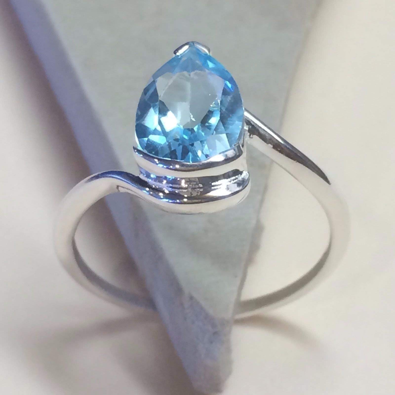 Natural 2.5ct Swiss Blue Topaz 925 Solid Sterling Silver Engagement Ring Size 5, 6, 8 - Natural Rocks by Kala