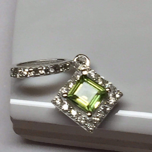 Natural 1ct Princess Cut Peridot Solid Sterling Silver Designer Pendant 20mm - Natural Rocks by Kala