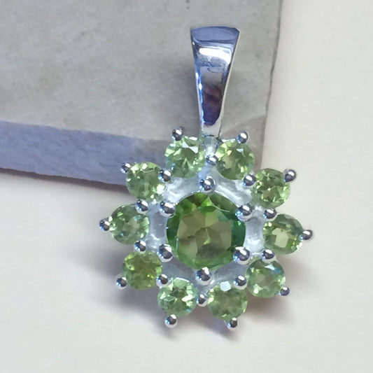 Genuine 6ct Peridot 925 Solid Sterling Silver Flower Pendant 24mm - Natural Rocks by Kala