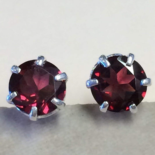 Natural 2ct Pyrope Garnet 925 Solid Sterling Silver Earrings 7mm - Natural Rocks by Kala