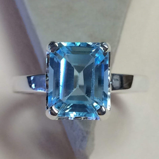 Natural 2.5ct Swiss Blue Topaz 925 Solid Sterling Silver Ring Size 6 7, 8 - Natural Rocks by Kala