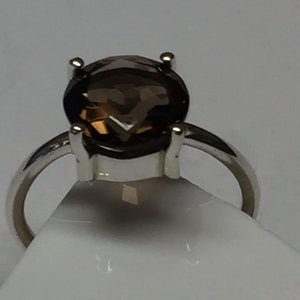 Genuine 1.5ct Smoky Topaz 925 Solid Sterling Silver Engagement Ring Size 7, 8, 9 - Natural Rocks by Kala