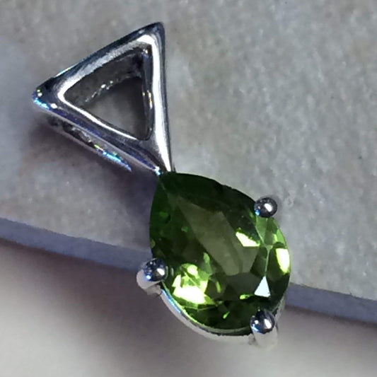 Natural 1ct Peridot 925 Solid Sterling Silver Pear Pendant 14mm Long - Natural Rocks by Kala