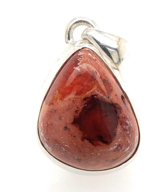 Genuine Mexican Fire Opal 925 Solid Sterling Silver Pendant 27mm - Natural Rocks by Kala