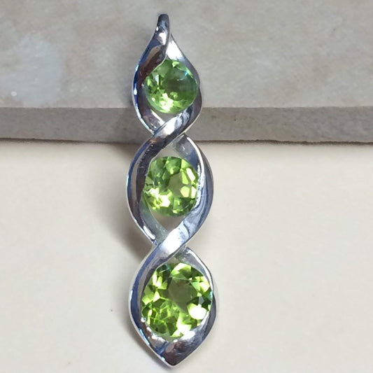 Natural 4ct Green Peridot 925 Solid Sterling Silver Twist Pendant 28mm - Natural Rocks by Kala