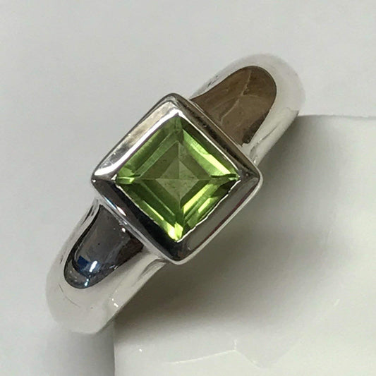 Natural 1ct Green Peridot 925 Solid Sterling Silver Engagement Ring Size 7, 8 - Natural Rocks by Kala