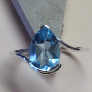Natural 2.5ct Swiss Blue Topaz 925 Solid Sterling Silver Engagement Ring Size 5, 6, 8 - Natural Rocks by Kala