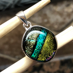 Beautiful Dichroic Glass 925 Solid Sterling Silver Pendant 25mm - Natural Rocks by Kala