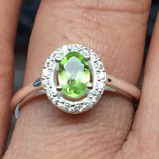 Natural 1ct Peridot 925 Solid Sterling Silver Engagement Ring Size 6, 7, 8, 9 - Natural Rocks by Kala