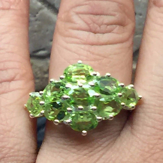 Natural 9ct Green Peridot 925 Solid Sterling Silver Ring Size 8, 9 - Natural Rocks by Kala