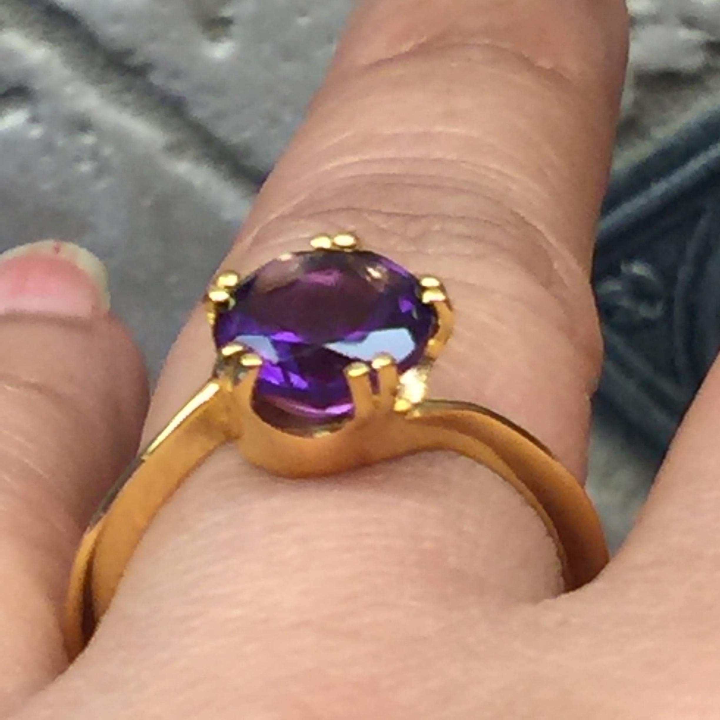 Natural 1.5ct Purple Amethyst 14K Yellow Gold Vermeil Sterling Silver Ring Size 7, 8 - Natural Rocks by Kala