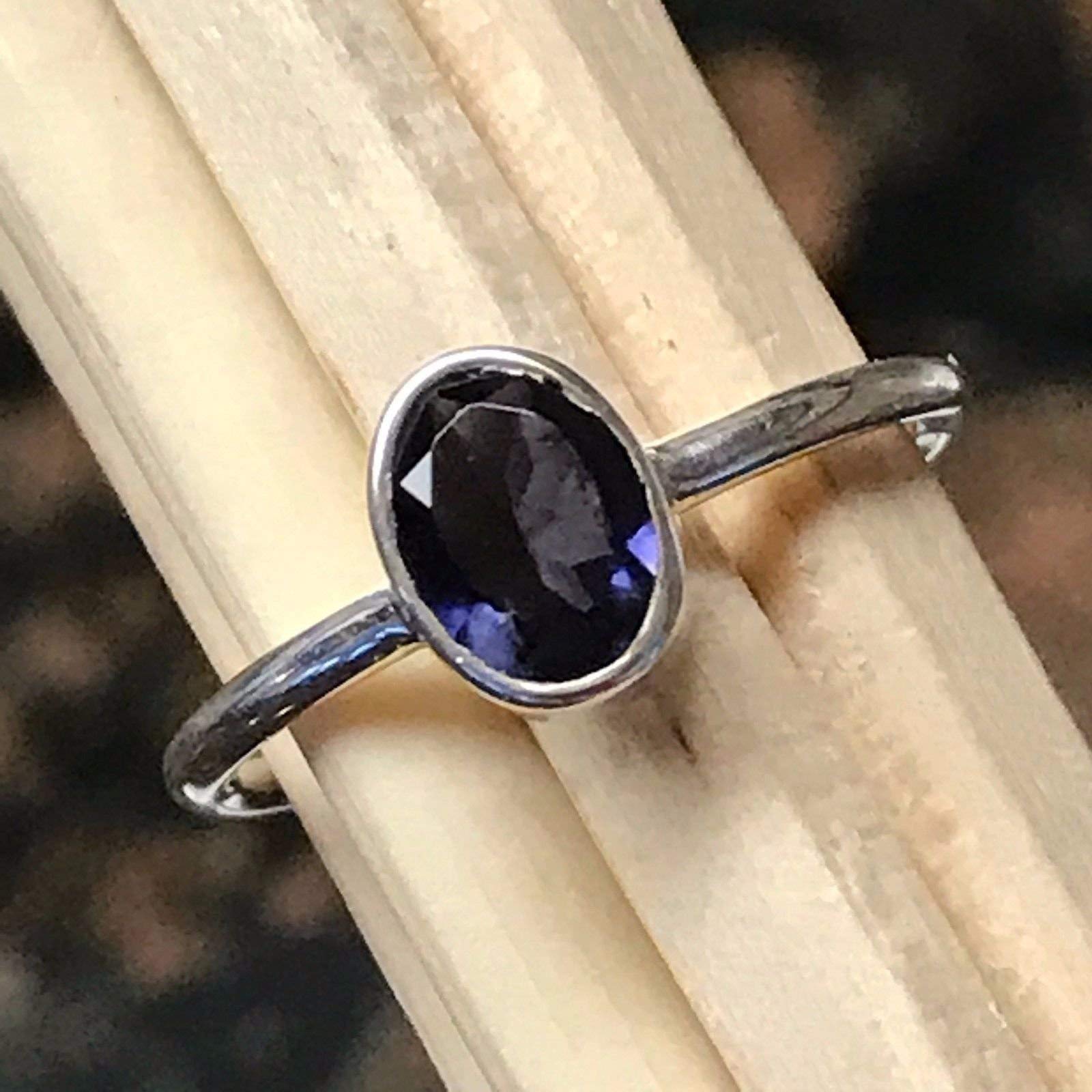 Natural 1ct Iolite 925 Solid Sterling Silver Ring Size 6, 7 - Natural Rocks by Kala