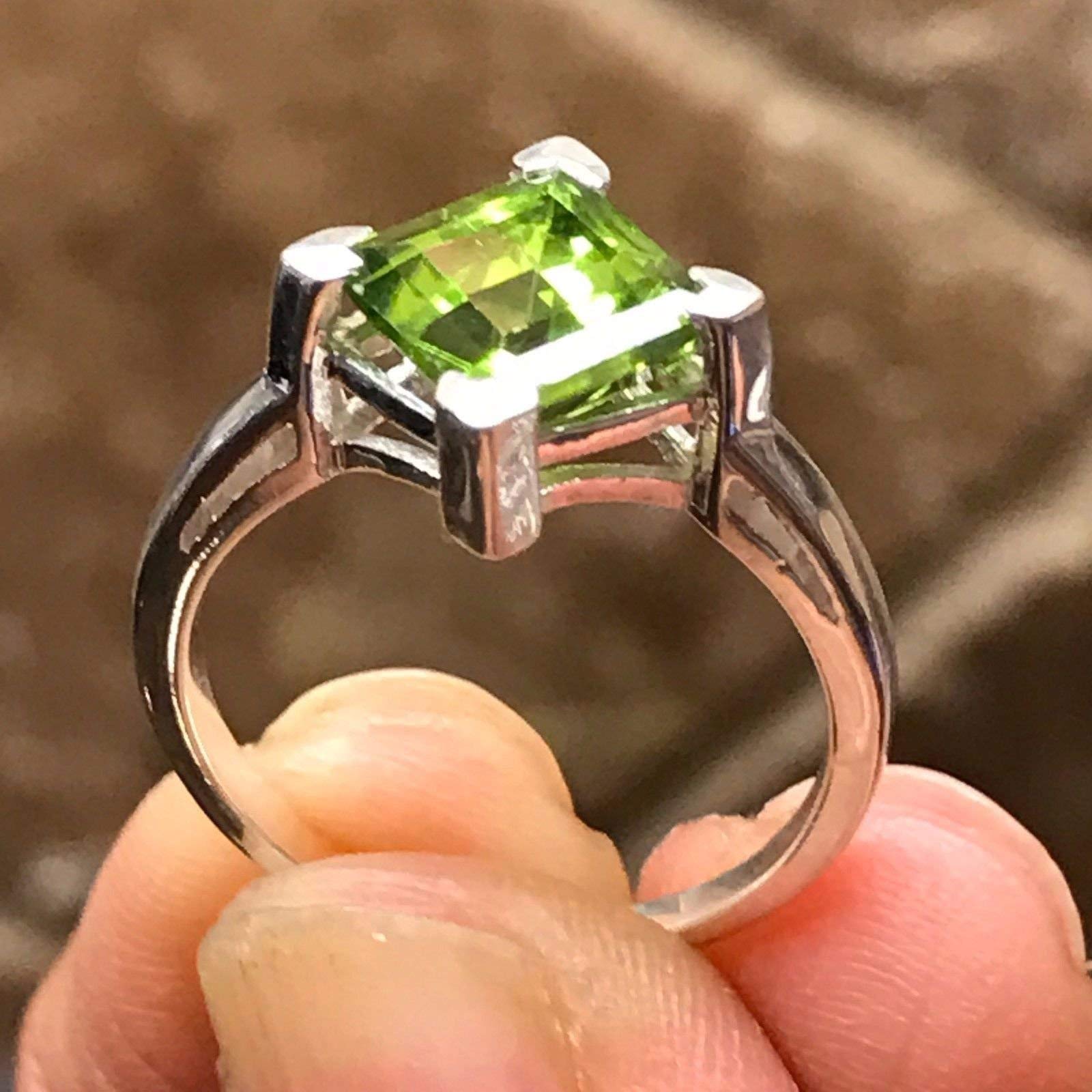 Natural 1.25ct Green Peridot 925 Solid Sterling Silver Engagement Ring Size 6, 7, 8, 9 - Natural Rocks by Kala
