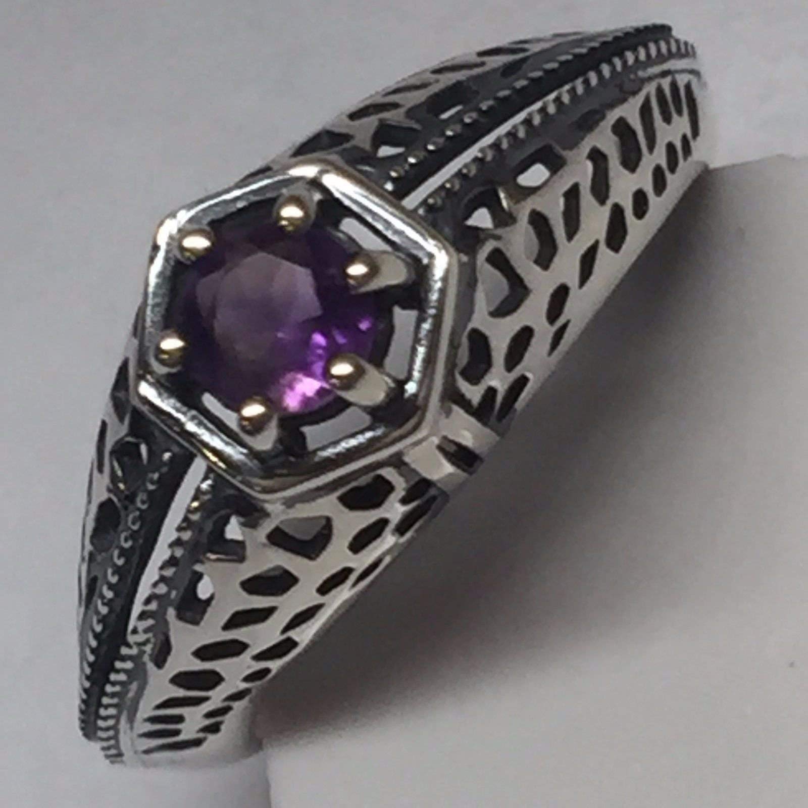 Natural Purple Amethyst 925 Solid Sterling Silver Engagement Ring Size 6, 7, 8 - Natural Rocks by Kala