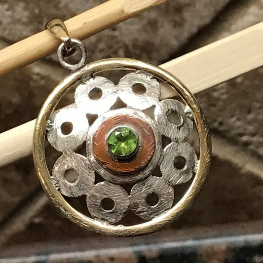 Genuine 1ct Green Peridot 925 Solid Sterling Silver Pendant 42mm - Natural Rocks by Kala
