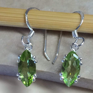 Natural Marquise 2ct Apple Green Peridot 925 Solid Sterling Silver Dangle Earrings 24mm - Natural Rocks by Kala