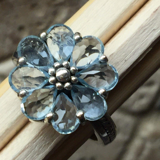 Genuine 6ct Swiss Blue Topaz 925 Solid Sterling Silver Ring Size 6, 7, 8, 9 - Natural Rocks by Kala