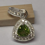 Natural 1ct Green Apple Peridot & White Sapphire 925 Solid Sterling Silver Pendant 15mm - Natural Rocks by Kala