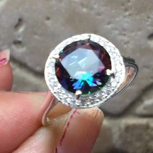 Designer 2ct Rainbow Mystic Topaz 925 Solid Sterling Silver Engagement Ring Size 6, 7, 8, 9 - Natural Rocks by Kala