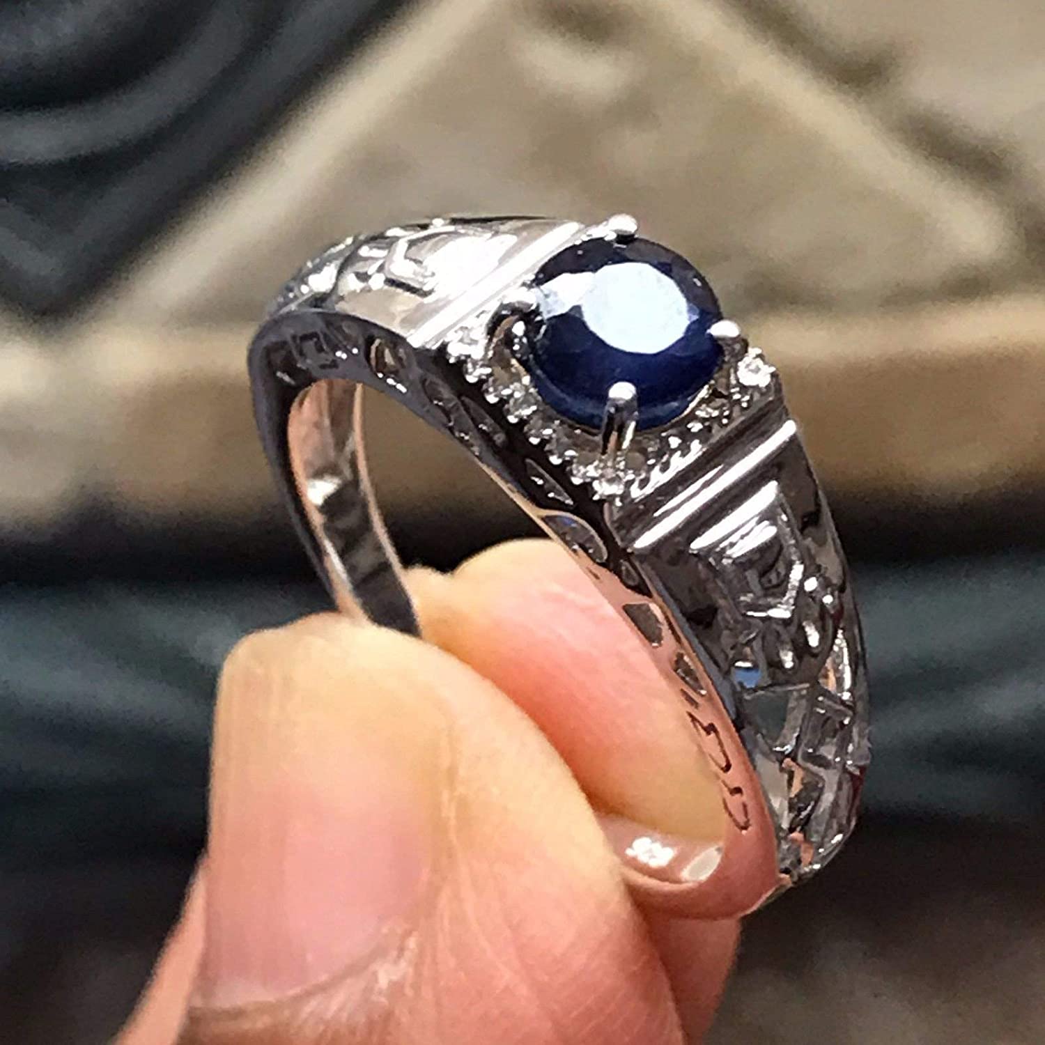 Natural Blue Sapphire 925 Solid Sterling Silver Engagement Ring Size 6, 7 - Natural Rocks by Kala