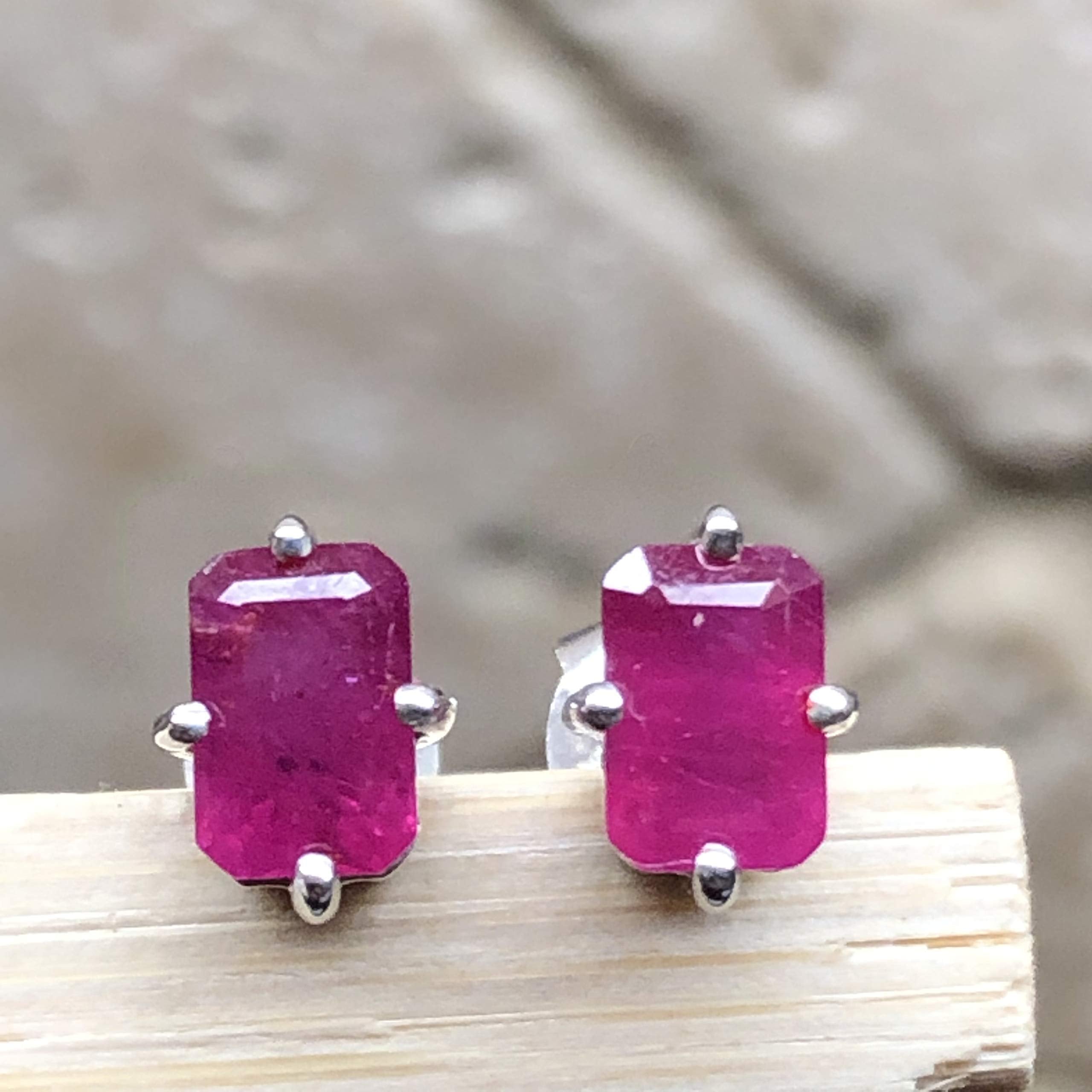 Natural Ruby 925 Solid Sterling Silver Earrings 6mm - Natural Rocks by Kala