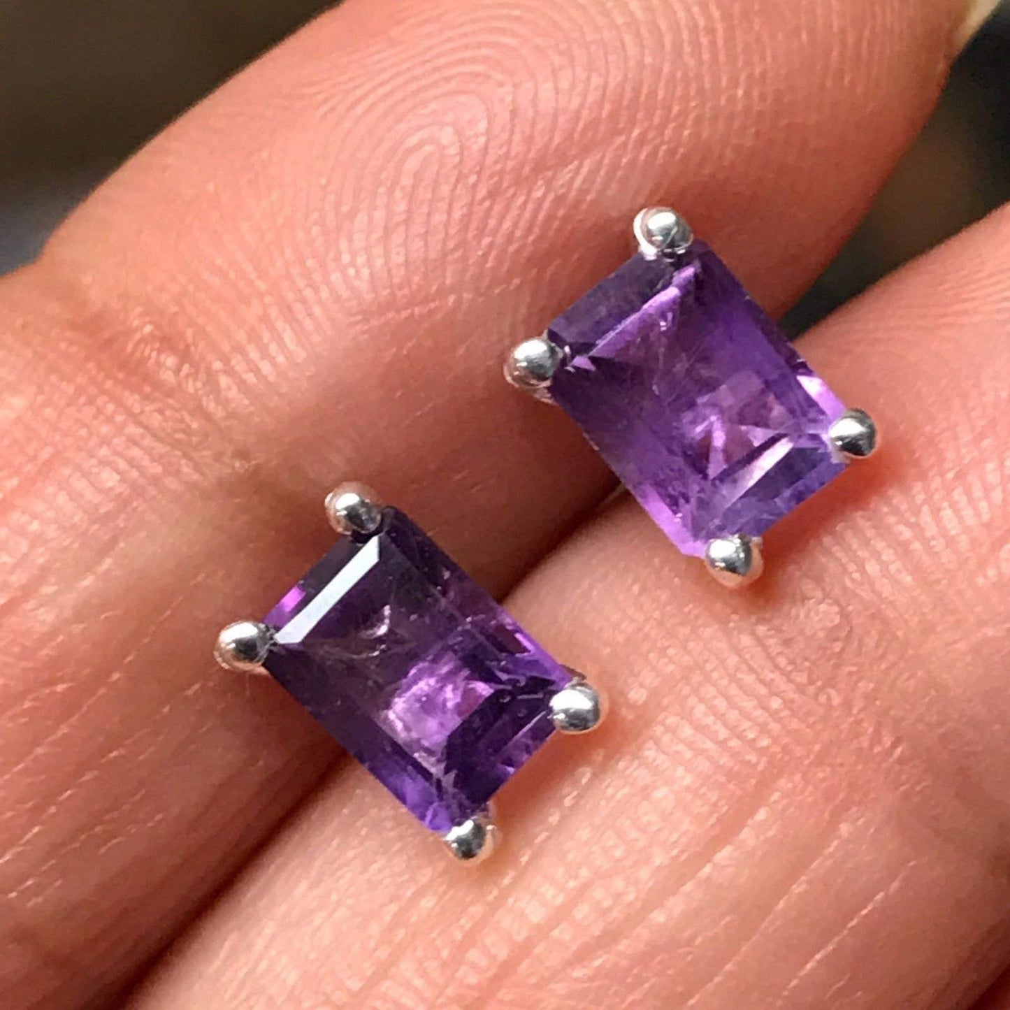 Natural 1.5ct Purple Amethyst 925 Solid Sterling Silver Earrings 7mm - Natural Rocks by Kala