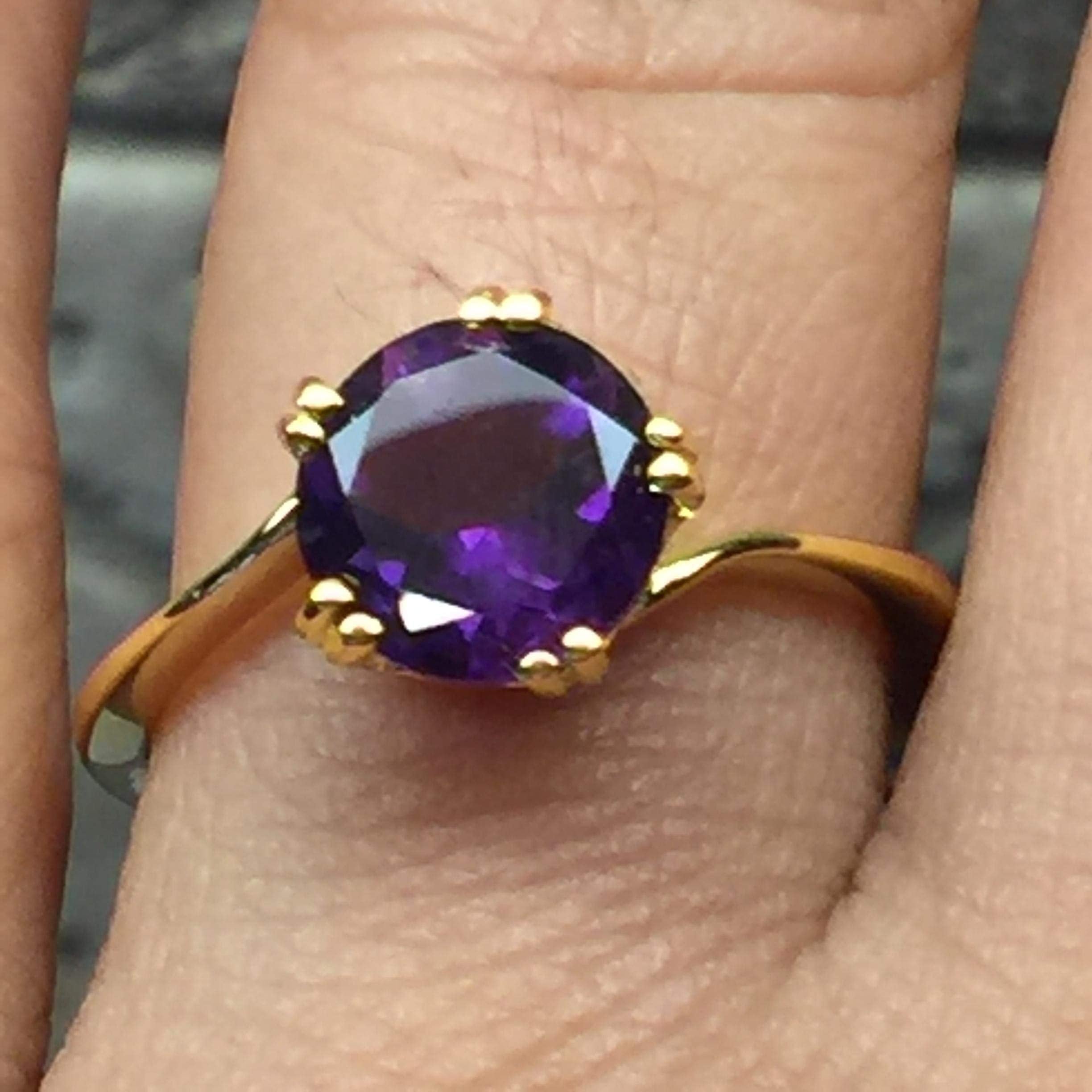 Natural 1.5ct Purple Amethyst 14K Yellow Gold Vermeil Sterling Silver Ring Size 7, 8 - Natural Rocks by Kala