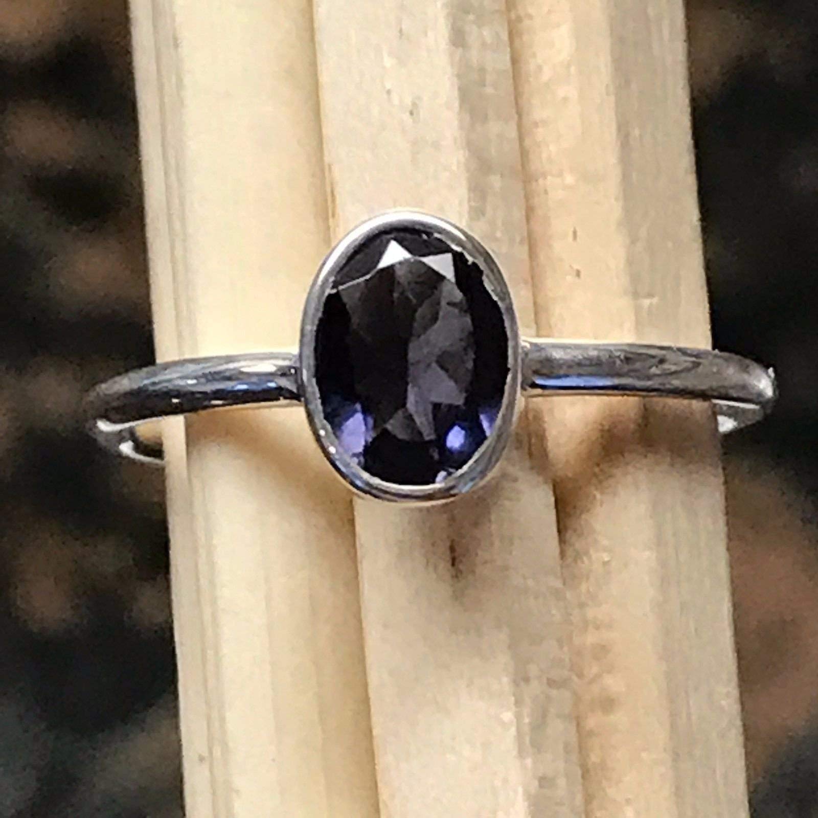 Natural 1ct Iolite 925 Solid Sterling Silver Ring Size 6, 7 - Natural Rocks by Kala