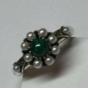 Natural Green Malachite, Pearl 925 Solid Sterling Sterling Silver Engagement Ring Size 6, 8 - Natural Rocks by Kala