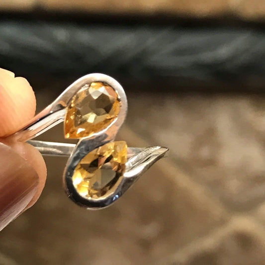 Natural 1.5ct Golden Citrine 925 Solid Sterling Silver Ring Size 6, 7, 8, 9 - Natural Rocks by Kala
