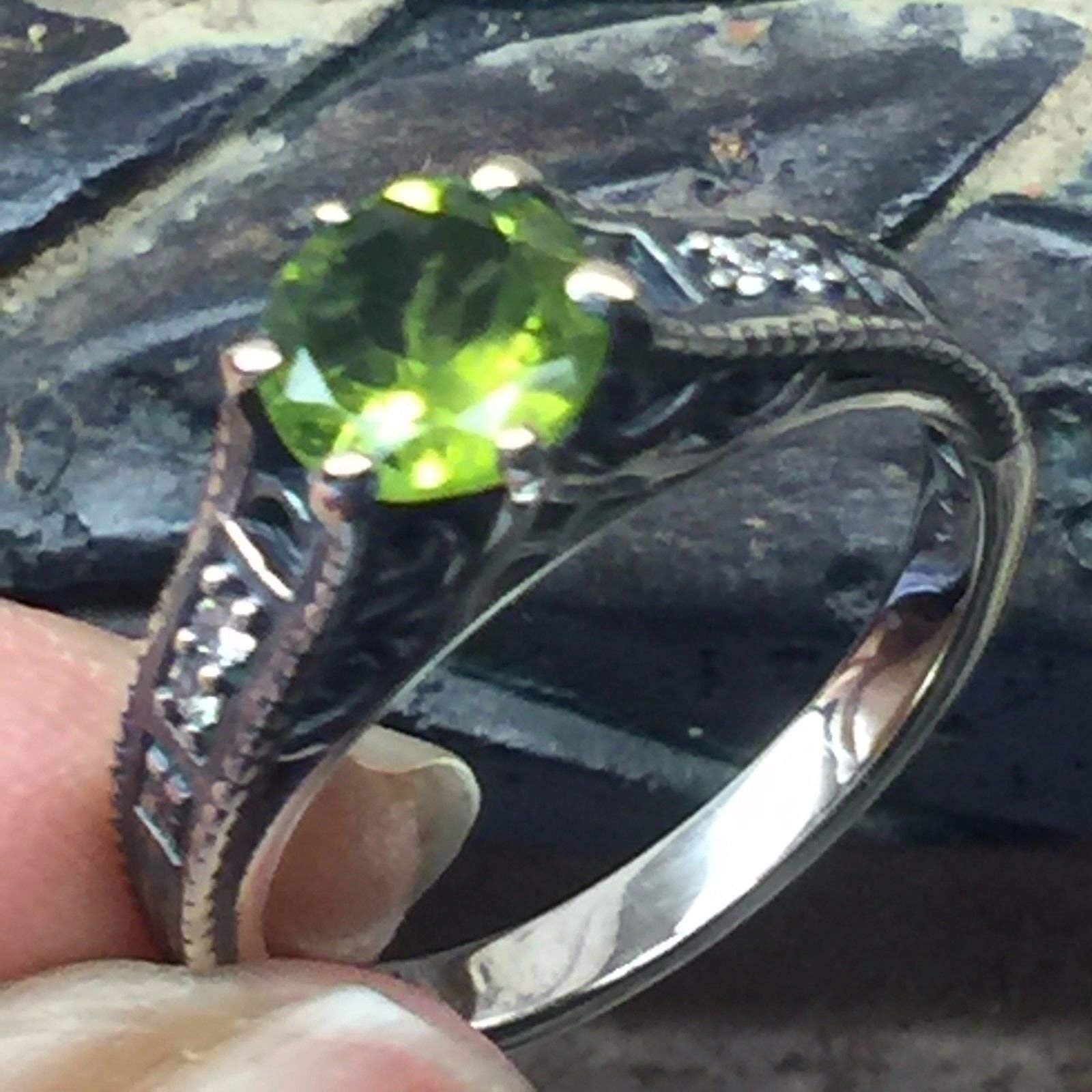 Genuine 1ct Green Peridot 925 Solid Sterling Silver Engagement Ring Size 7, 8 - Natural Rocks by Kala
