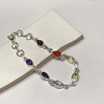 Natural Garnet, Carnelian, Citrine, Peridot 925 Solid Sterling Silver 7-Chakra Bracelet 7" - Natural Rocks by Kala