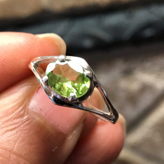 Natural 1ct Apple Green Peridot 925 Solid Sterling Silver Ring Size 6, 7 - Natural Rocks by Kala