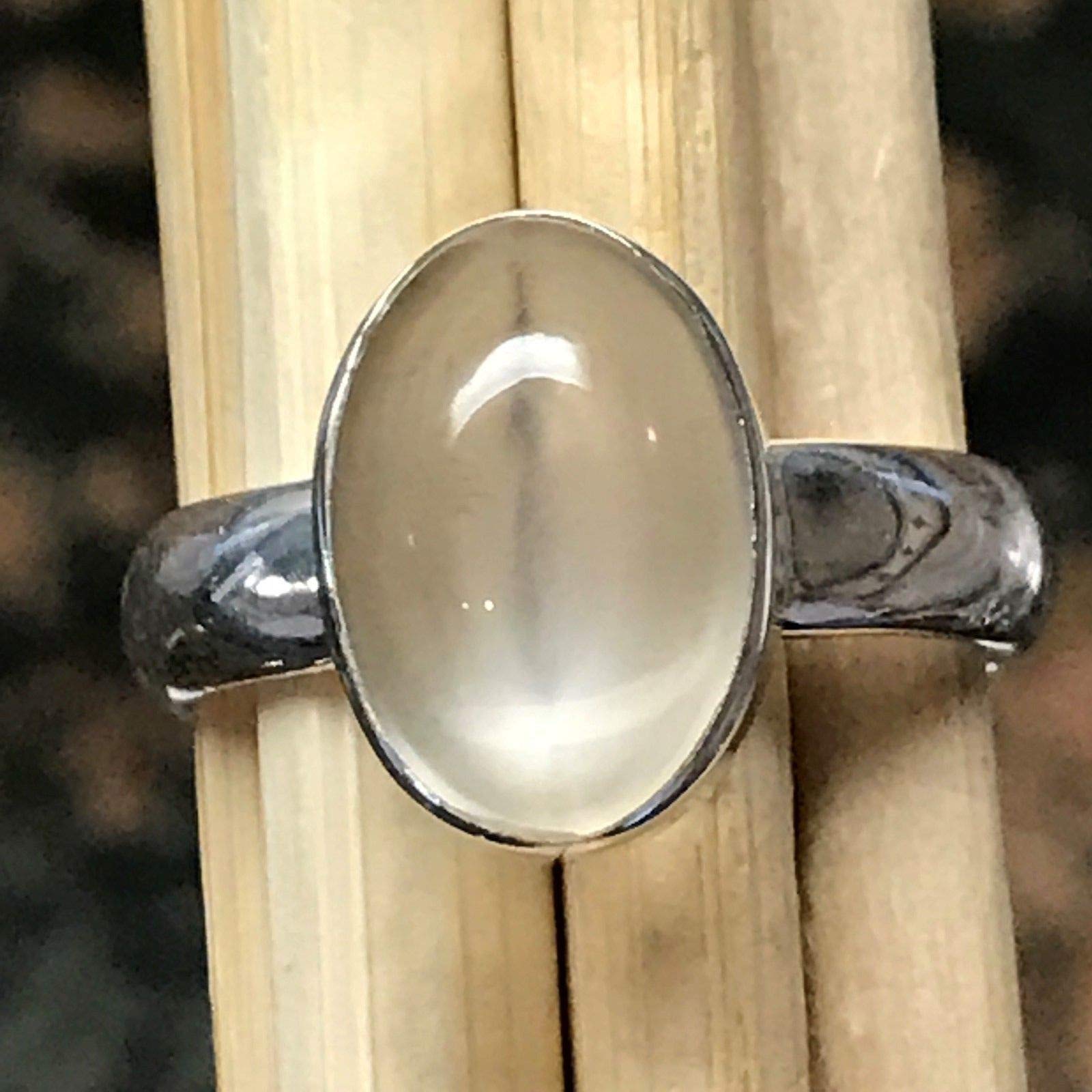 Natural Shimmering True Moonstone, White Orthoclase Moonstone 925 Sterling Silver Ring Size 8.25 - Natural Rocks by Kala