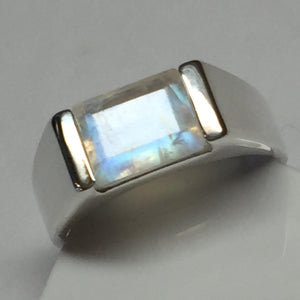 Natural Rainbow Moonstone 925 Solid Sterling Silver Men's Ring Size 7, 8, 9, 10, 11, 12, 13 - Natural Rocks by Kala