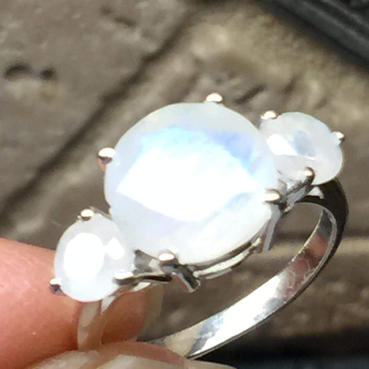 Natural Rainbow Moonstone 925 Solid Sterling Silver Ring Size 6, 7, 8, 9 - Natural Rocks by Kala