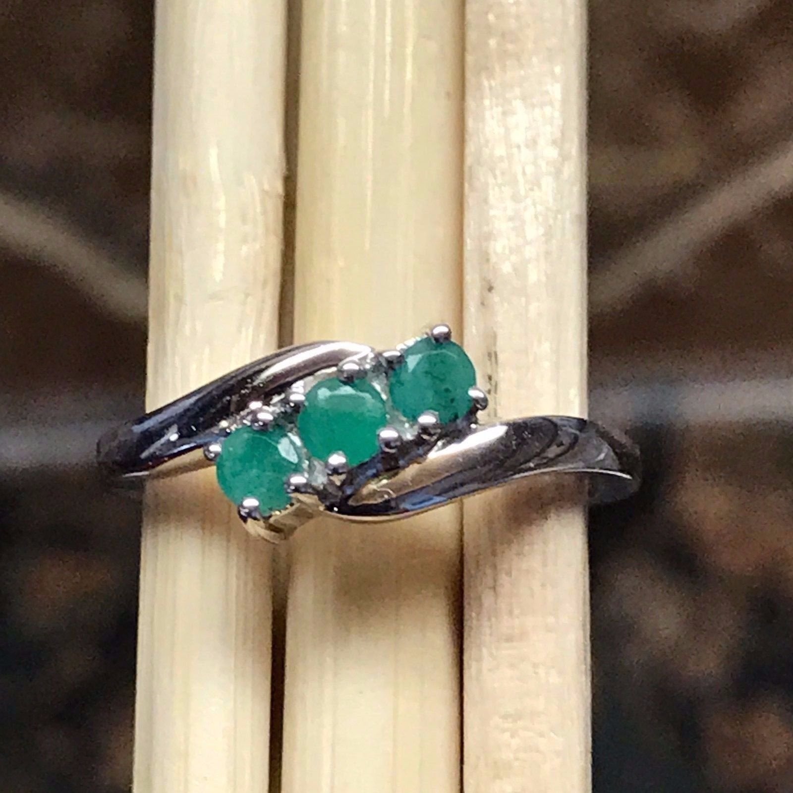 Natural 1ct Green Emerald 925 Solid Sterling Silver Band Ring Size 6, 7, 8, 9 - Natural Rocks by Kala