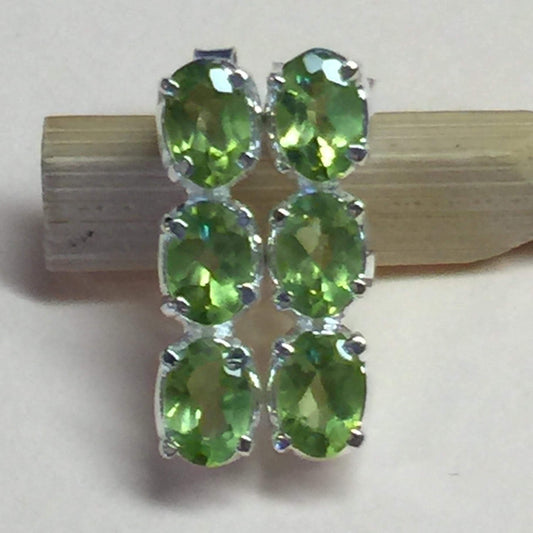 Natural 2.5ct Apple Green Peridot 925 Solid Sterling Silver 3-Stone Stud Earrings 16mm - Natural Rocks by Kala
