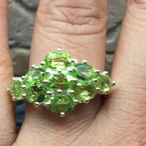 Natural 9ct Green Peridot 925 Solid Sterling Silver Ring Size 8, 9 - Natural Rocks by Kala