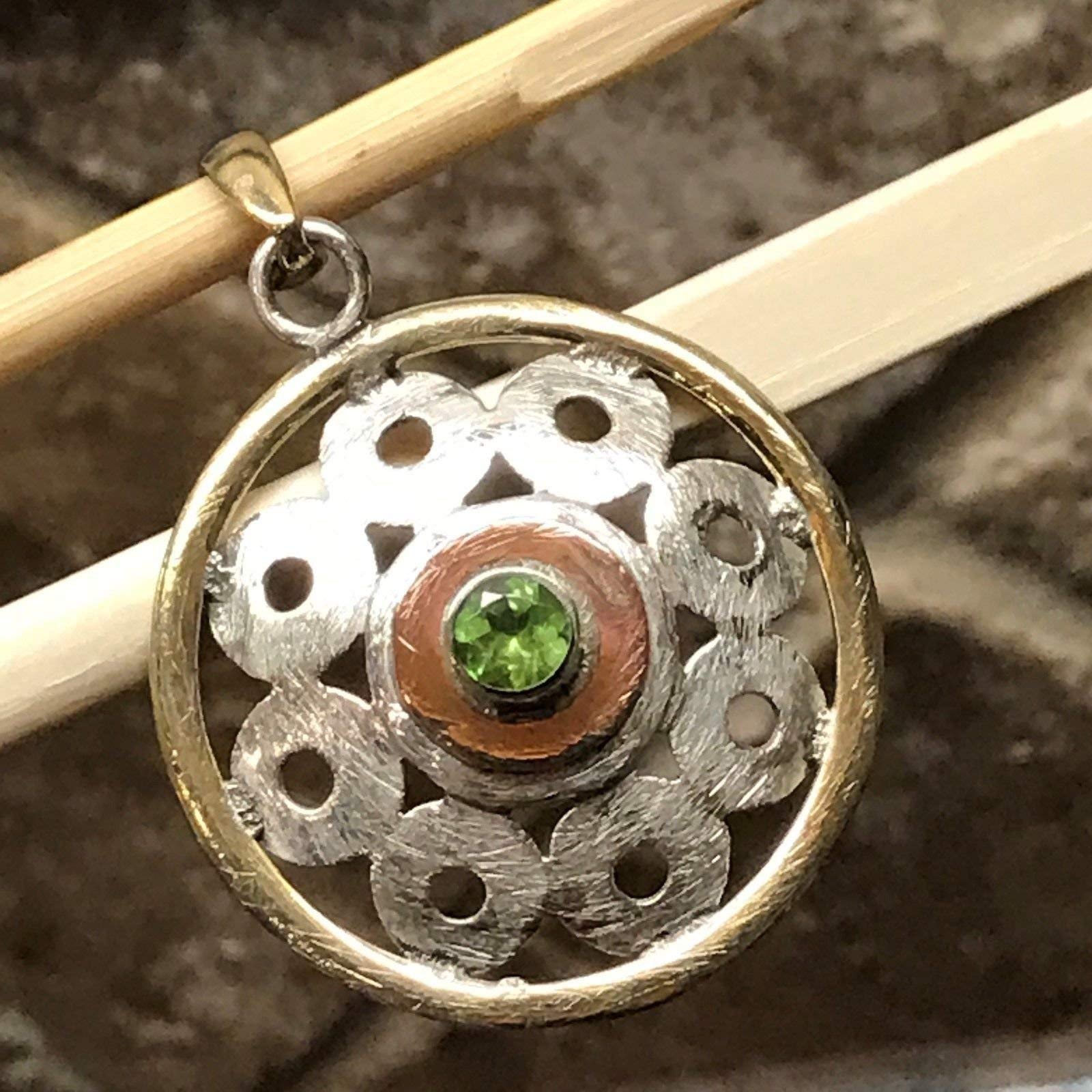 Genuine 1ct Green Peridot 925 Solid Sterling Silver Pendant 42mm - Natural Rocks by Kala