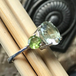 Natural 4ct Green Peridot, Green Amethyst 925 Solid Sterling Silver Ring Size 7, 8 - Natural Rocks by Kala