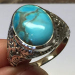 Natural Blue Mohave Turquoise 925 Solid Sterling Silver Men's Ring Size 6, 7, 8, 9, 10, 11, 12, 13 - Natural Rocks by Kala