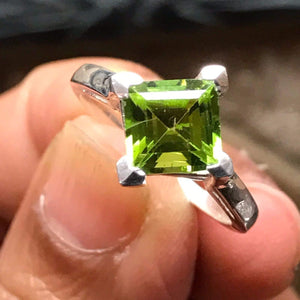 Natural 1.25ct Green Peridot 925 Solid Sterling Silver Engagement Ring Size 6, 7, 8, 9 - Natural Rocks by Kala