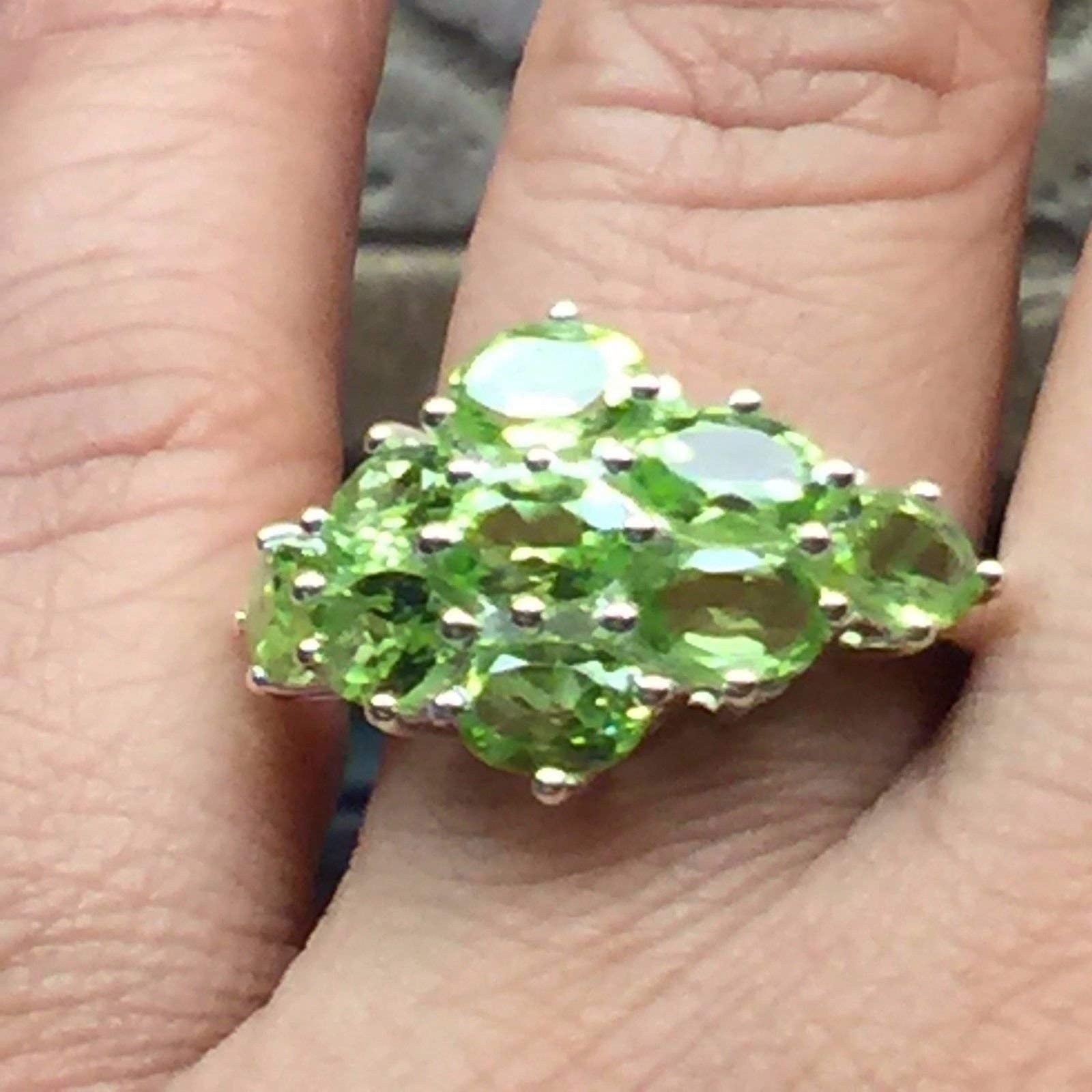 Natural 9ct Green Peridot 925 Solid Sterling Silver Ring Size 8, 9 - Natural Rocks by Kala